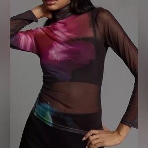 Anthropologie Mesh Turtleneck Top